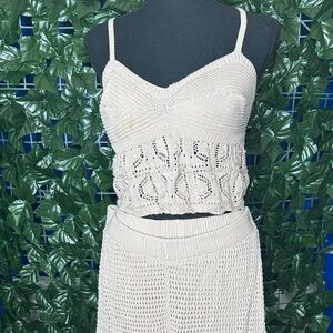 Beige Knit Crop Top and Short Set